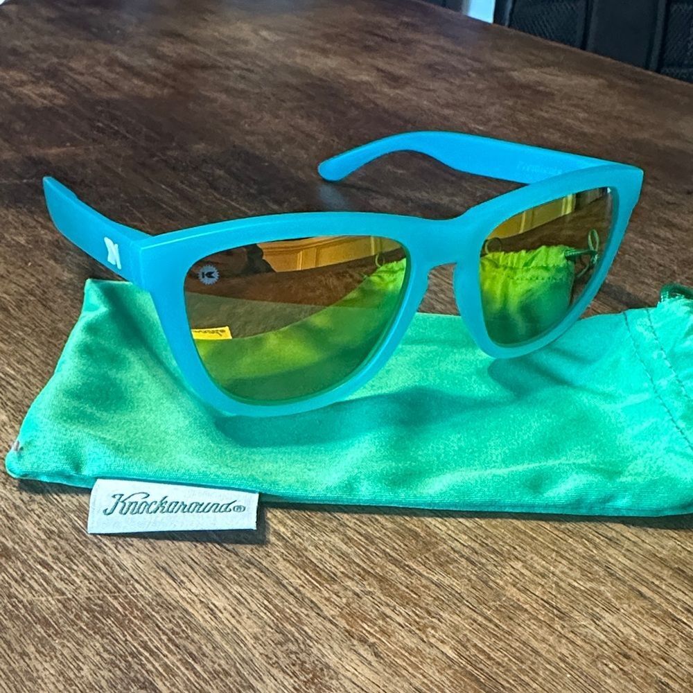 NWOT Knockaround Premiums Turquoise Polarized Sunglasses Gold Mirrored Lenses